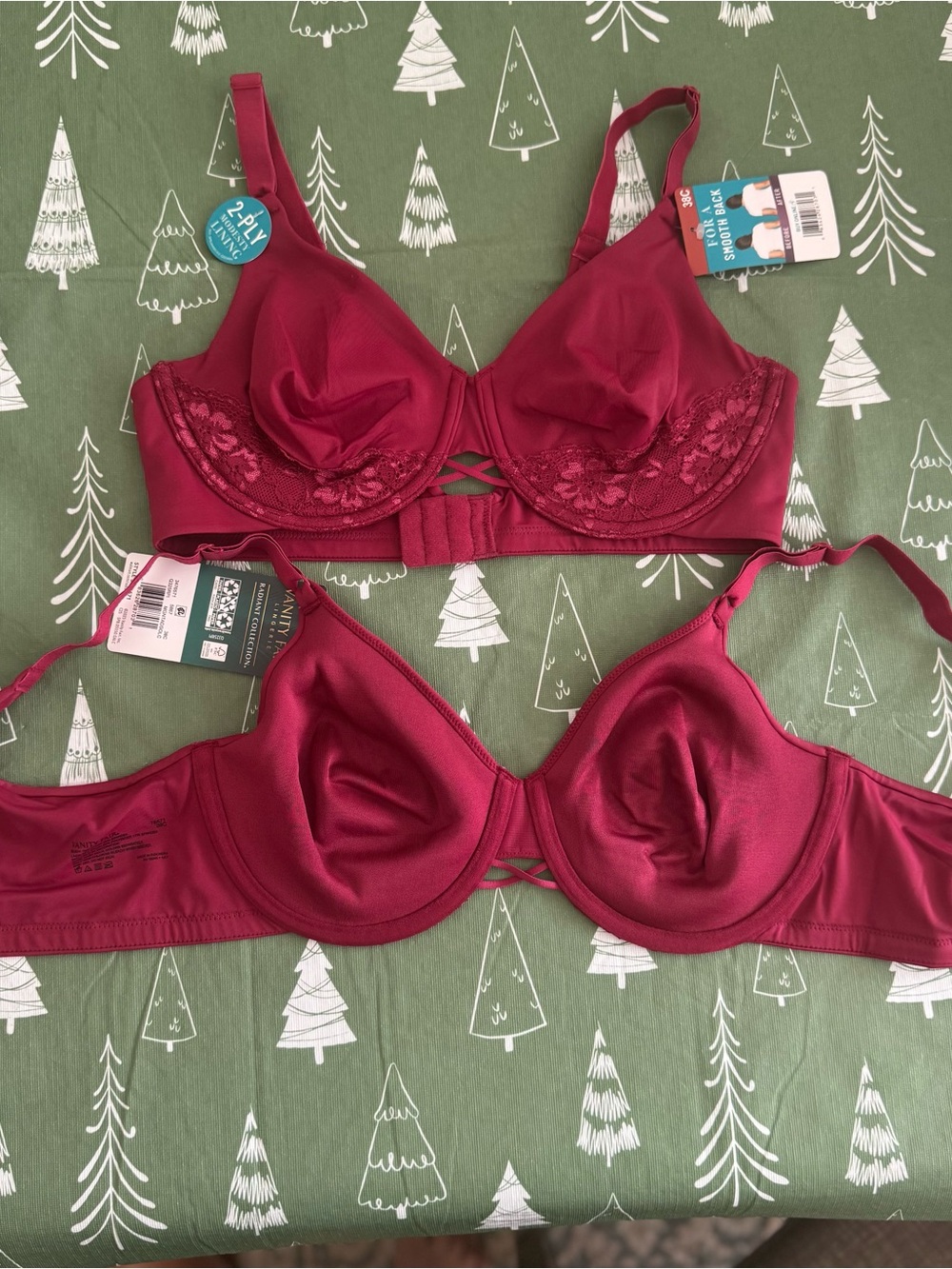 Vanity Fair Radiant Back Smoothing Underwire Bra 38C Magenta Red NWT Lot of 2 - Picture 7 of 16